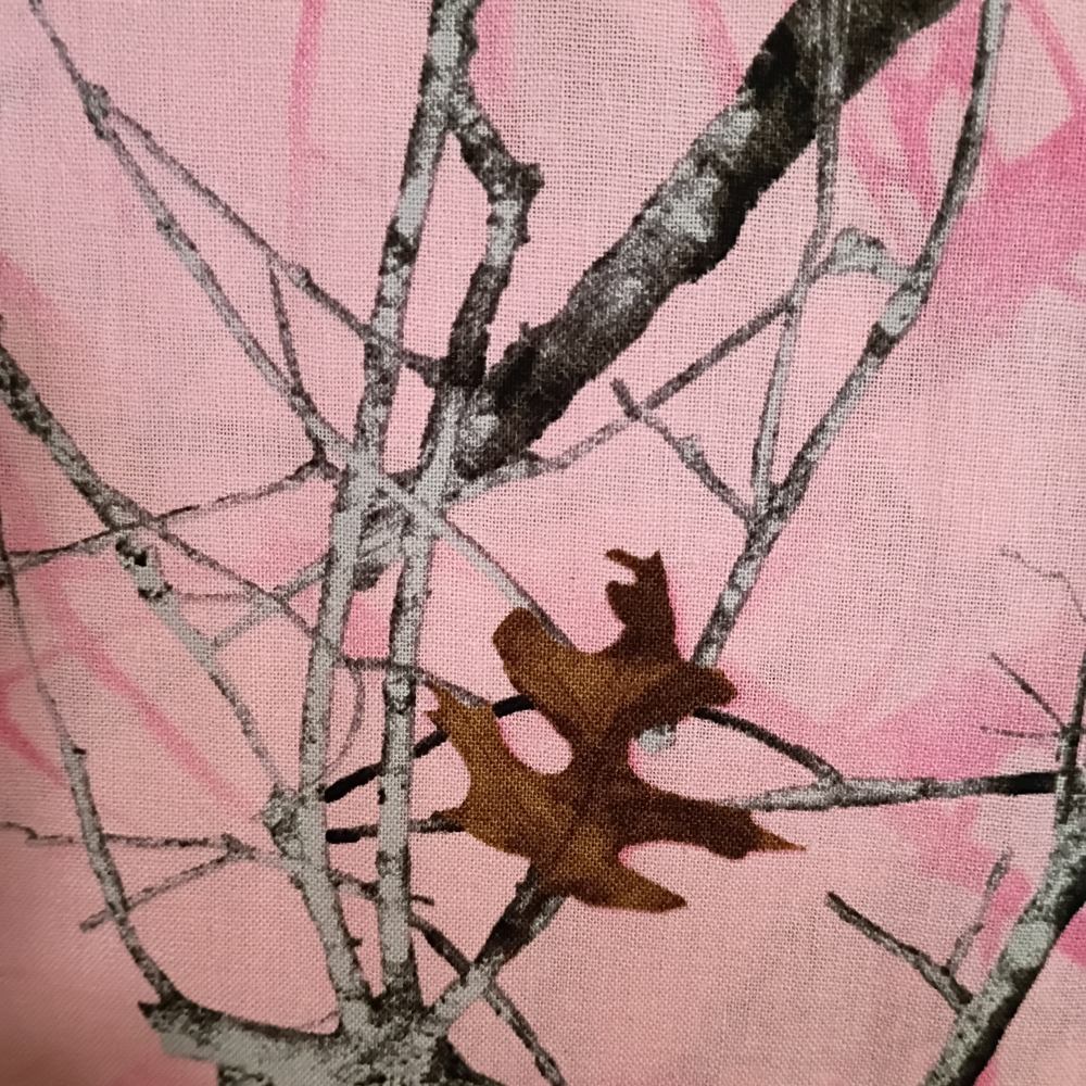 Pink Camouflage Print Fabric Top with Brown Leaf Accent